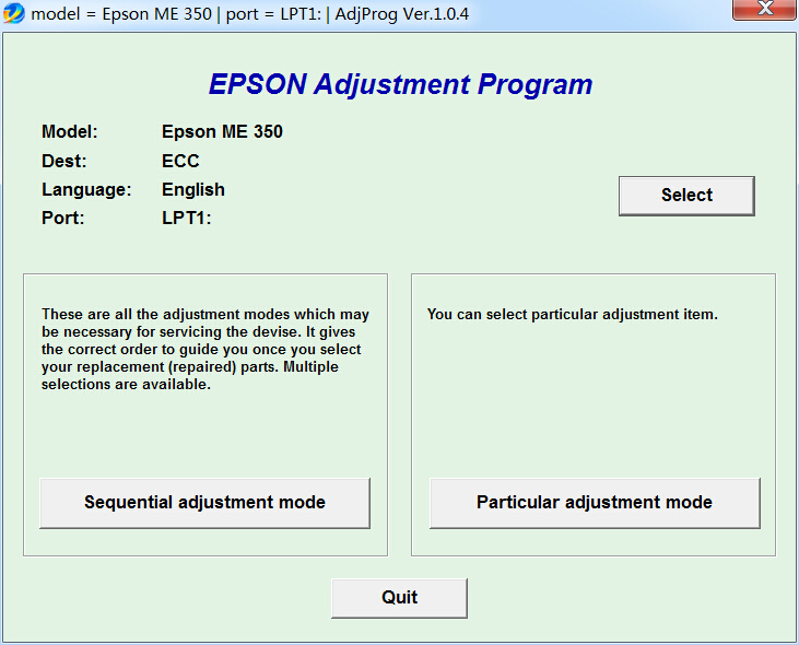 爱普生 Epson ME 350 清零软件